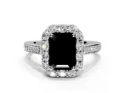 Floral Halo Engagement Ring Setting for Fancy Black Emerald Cut Center with Large Halo Accents and Prong Head in Platinum