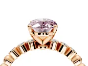 Solitaire Engagement Ring Setting for Fancy Pink Oval Center with Bezel-Dot Beaded Band and Prong Head in Rose Gold