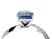 Side Accent Engagement Ring Setting for Fancy Blue Radiant Cut Center with Accent Shoulders and Prong Head in Sterling Silver
