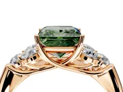 Cluster Engagement Ring Setting for Fancy Green Princess Cut Center with Round Cut Accent Frame and Prong Head in Rose Gold