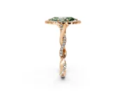 Halo Engagement Ring Setting for Fancy Green Marquise Center with Twist Band and Prong Head in Rose Gold