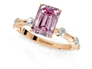 Solitaire Engagement Ring Setting for Fancy Pink Emerald Cut Center with Bezel Station Band and Prong Head in Rose Gold