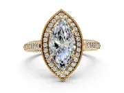 Milgrain Halo Engagement Ring Setting for Marquise Center with Three-Sided Pave Band and Prong Head in Yellow Gold