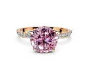 Solitaire Engagement Ring Setting for Fancy Pink Round Cut Center with Fine Pave Accents and Prong Head in Rose Gold