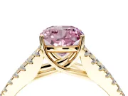 Solitaire Engagement Ring Setting for Fancy Pink Cushion Cut Center with Pave Split Shank and Prong Head in Yellow Gold