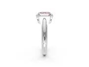 Halo Engagement Ring Setting for Fancy Pink Asscher Cut Center with Tapered Plain Band and Prong Head in White Gold