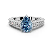 Solitaire Engagement Ring Setting for Fancy Blue Pear-Shaped Center with Engraved Pave Band and Prong Head in Platinum