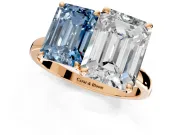 Fancy Blue Emerald Cut and Emerald Cut Lab-Grown Diamond Toi et Moi Engagement Ring with Prong-Set Stones in Rose Gold