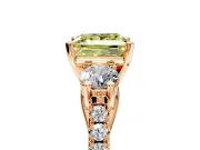 3 Stone Engagement Ring Setting for Fancy Yellow Princess Cut Center with Crossover Basket, Pave Band and Prong Head in Rose Gold