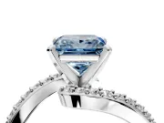 Solitaire Engagement Ring Setting for Fancy Blue Princess Cut Center with Pave Bypass Swirl Band and Prong Head in White Gold