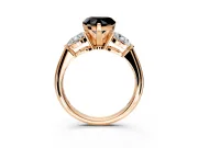3 Stone Engagement Ring Setting for Fancy Black Heart-Shaped Center with Large Pear-Shaped Accents and Prong Head in Rose Gold