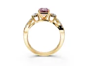 3 Stone Engagement Ring Setting for Fancy Pink Emerald Cut Center with Pave Split Shank and Prong Head in Yellow Gold