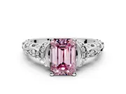 Solitaire Engagement Ring Setting for Fancy Pink Emerald Cut Center with Filigree Band and Prong Head in Platinum