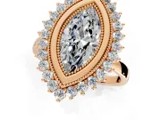 Halo Engagement Ring Setting for Marquise Center with Milgrain Bezel Rim, Plain Band and Prong Head in Rose Gold
