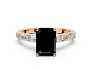 Baguette Engagement Ring Setting for Fancy Black Emerald Cut Center with Alternating Bar-Set Band and Prong Head in Rose Gold