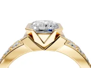 Bezel Engagement Ring Setting for Radiant Cut Center with Wide Channel-Set Band and Bezel Head in Yellow Gold