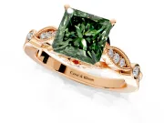 Solitaire Engagement Ring Setting for Fancy Green Princess Cut Center with Marquise and Bezel Accents and Prong Head in Rose Gold