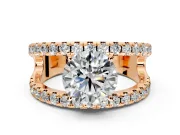 Solitaire Engagement Ring Setting for Round Cut Center with Wide-Open Split Shank and Prong Head in Rose Gold