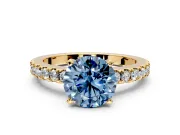 Solitaire Engagement Ring Setting for Fancy Blue Round Cut Center with Single Row Accent Band and Prong Head in Yellow Gold