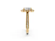 Milgrain Halo Engagement Ring Setting for Radiant Cut Center with Bezel Point Accents and Prong Head in Yellow Gold