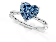 Solitaire Engagement Ring Setting for Fancy Blue Heart-Shaped Center with Bamboo Band and Prong Head in White Gold