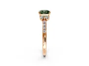 Paired Accent Engagement Ring Setting for Fancy Green Cushion Cut Center with Pave Band and Prong Head in Rose Gold