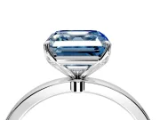 Solitaire Engagement Ring Setting for Fancy Blue Asscher Cut Center with Thin Rounded Plain Band and Prong Head in Sterling Silver