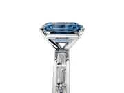 Solitaire Engagement Ring Setting for Fancy Blue Emerald Cut Center with Channel Baguette Band and Prong Head in Sterling Silver