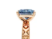 Solitaire Engagement Ring Setting for Fancy Blue Radiant Cut Center with XO Engraved Band and Prong Head in Rose Gold