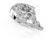 Solitaire Engagement Ring Setting for Cushion Cut Center with Pave Bypass Twist Band and Prong Head in White Gold