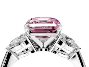 3 Stone Engagement Ring Setting for Fancy Pink Asscher Cut Center with Large Pear-Shaped Accents and Prong Head in White Gold