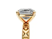 Solitaire Engagement Ring Setting for Asscher Cut Center with XO Engraved Band and Prong Head in Yellow Gold
