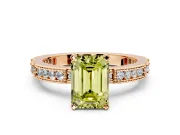 Solitaire Engagement Ring Setting for Fancy Yellow Emerald Cut Center with Milgrain-Edged Pave Band and Prong Head in Rose Gold
