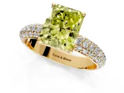 Solitaire Engagement Ring Setting for Fancy Yellow Radiant Cut Center with Domed Multi-Row Pave Band and Prong Head in Yellow Gold