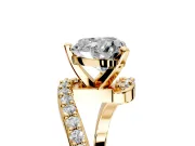 Solitaire Engagement Ring Setting for Heart-Shaped Center with Pave Bypass Swirl Band and Prong Head in Yellow Gold