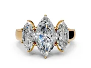 3 Stone Engagement Ring Setting for Marquise Center with Raised Basket Heads and Prong Head in Yellow Gold