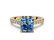 Solitaire Engagement Ring Setting for Fancy Blue Radiant Cut Center with Crossover Accents and Prong Head in Yellow Gold