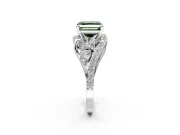Halo Engagement Ring Setting for Fancy Green Asscher Cut Center with Marquise and Pave Bypass Band and Prong Head in Platinum