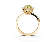 Halo Engagement Ring Setting for Fancy Yellow Round Cut Center with Openwork Halo, Pave Band and Prong Head in Yellow Gold