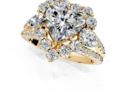 Halo Engagement Ring Setting for Heart-Shaped Center with Two-Strand Split Shank and Prong Head in Yellow Gold