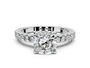 Solitaire Engagement Ring Setting for Cushion Cut Center with Single Row Accent Band and Prong Head in Sterling Silver