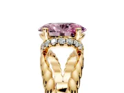 Halo Engagement Ring Setting for Fancy Pink Oval Center with Rope Twist Split Shank and Prong Head in Yellow Gold