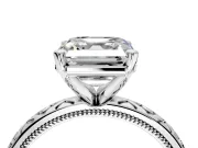 Solitaire Engagement Ring Setting for Asscher Cut Center with Milgrain X Pattern Band and Prong Head in Platinum