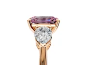 3 Stone Engagement Ring Setting for Fancy Pink Emerald Cut Center with Large Pear-Shaped Accents and Prong Head in Rose Gold