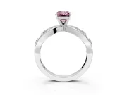 Solitaire Engagement Ring Setting for Fancy Pink Emerald Cut Center with Criss-Cross Accent Band and Prong Head in Sterling Silver