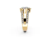 Halo Engagement Ring Setting for Pear-Shaped Center with Wide-Open Pave Split Shank and Prong Head in Yellow Gold