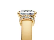Solitaire Engagement Ring Setting for Princess Cut Center with Wide Band, Pave Collar and Prong Head in Yellow Gold