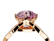 Solitaire Engagement Ring Setting for Fancy Pink Round Cut Center with Accented Twist Band and Leaf Prong Head in Rose Gold