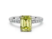 Solitaire Engagement Ring Setting for Fancy Yellow Emerald Cut Center with Fine Pave Band and Prong Head in Platinum