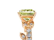 Leaf Motif Engagement Ring Setting for Fancy Yellow Princess Cut Center with Pave Band and Prong Head in Rose Gold